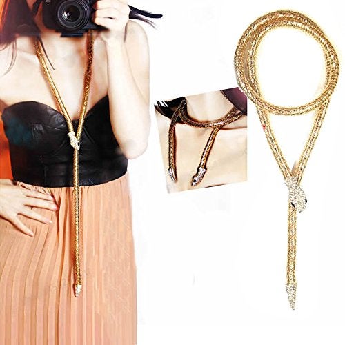 Tvoip Fashion Collier Femme Jewelry Full Rhinestone Accessories gold silver Crystal Snake long Pendant Necklace. (Gold) - Image 3