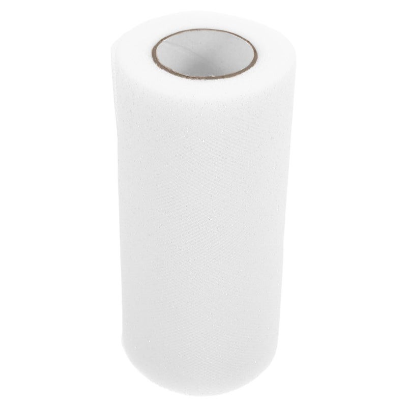 Sparkling Glitter Tulle Fabric Roll 15cm White Iridescent Mesh Wedding Tutu Sewing - Image 1