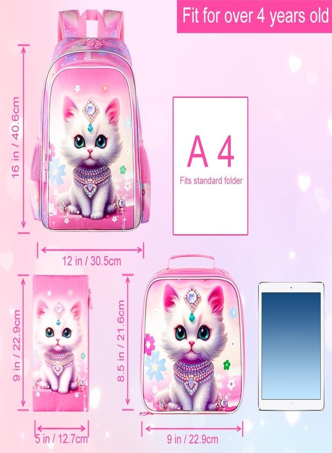 HPJGD 3PCS Girls Cat Backpack, Water Resistant Kids Bookbag Set with Lunch Boxï¼ŒCute Elementary School Bag for Preschool Toddler - Image 4