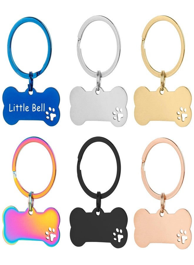 AUEAR, 6 Pack Stainless Steel Pet Keychain Engraving Bone Shape Dog ID Name Tag for DIY Craft - Image 1