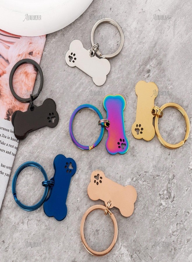 AUEAR, 6 Pack Stainless Steel Pet Keychain Engraving Bone Shape Dog ID Name Tag for DIY Craft - Image 3
