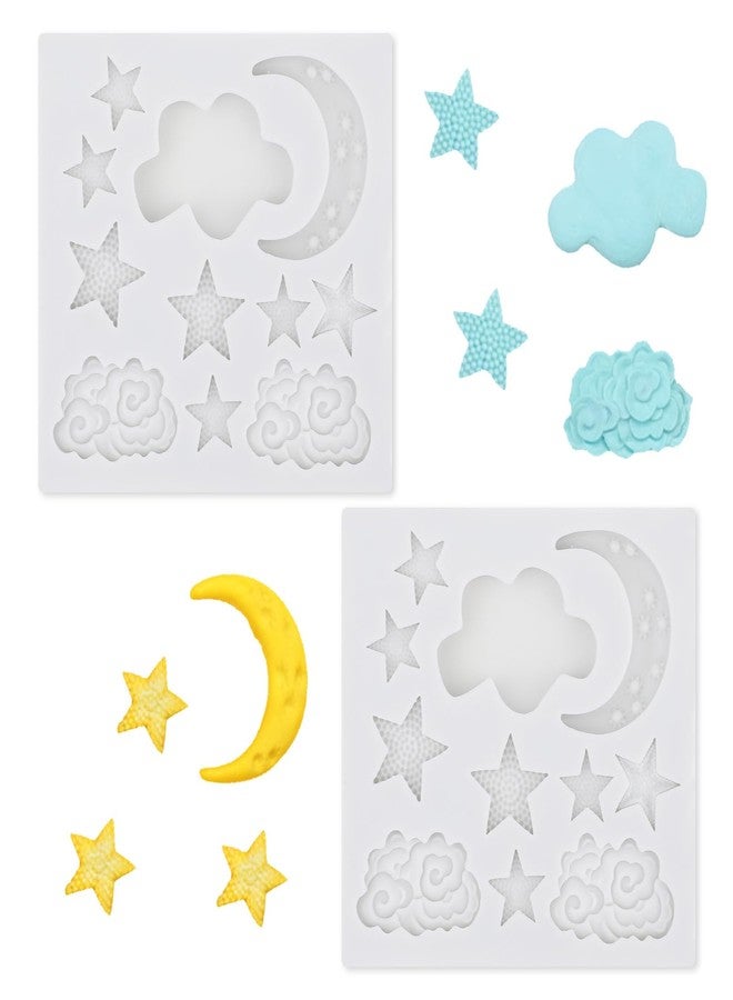Gtziqa 2 Pieces Moon and Stars Silicone Mold for Chocolate, Candy Chocolate Fondant Polymer Clay Molds for Cake Decorating, DIY Baking, Cupcake, Cookie, Soap and Candle Making Supplies - Image 1