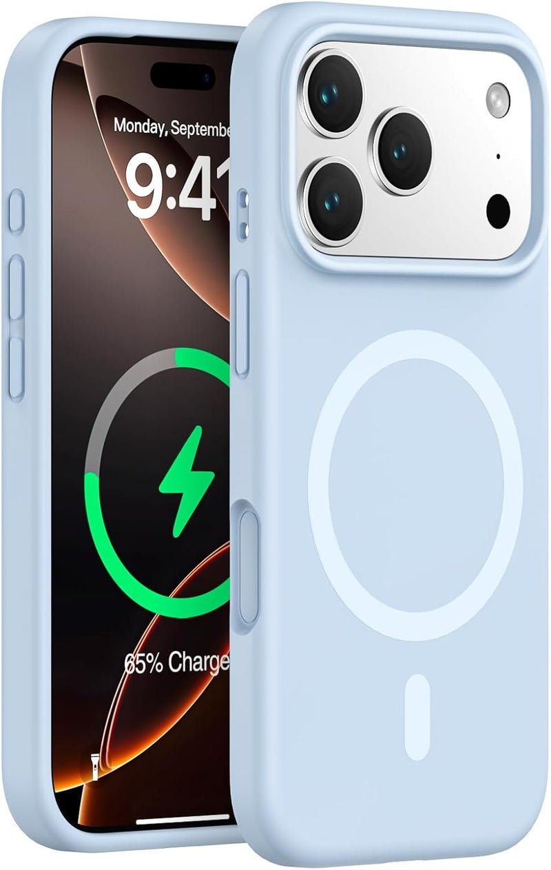 سيليكون غطاء سيليكون مغناطيسي فاخر لهاتف iPhone 17 Pro Max أزرق سماوي متوافق مع سلسلة iPhone - مقاوم للصدمات، نحيف، ناعم الملمس مع دعم الشحن اللاسلكي المغناطيسي - Image 1