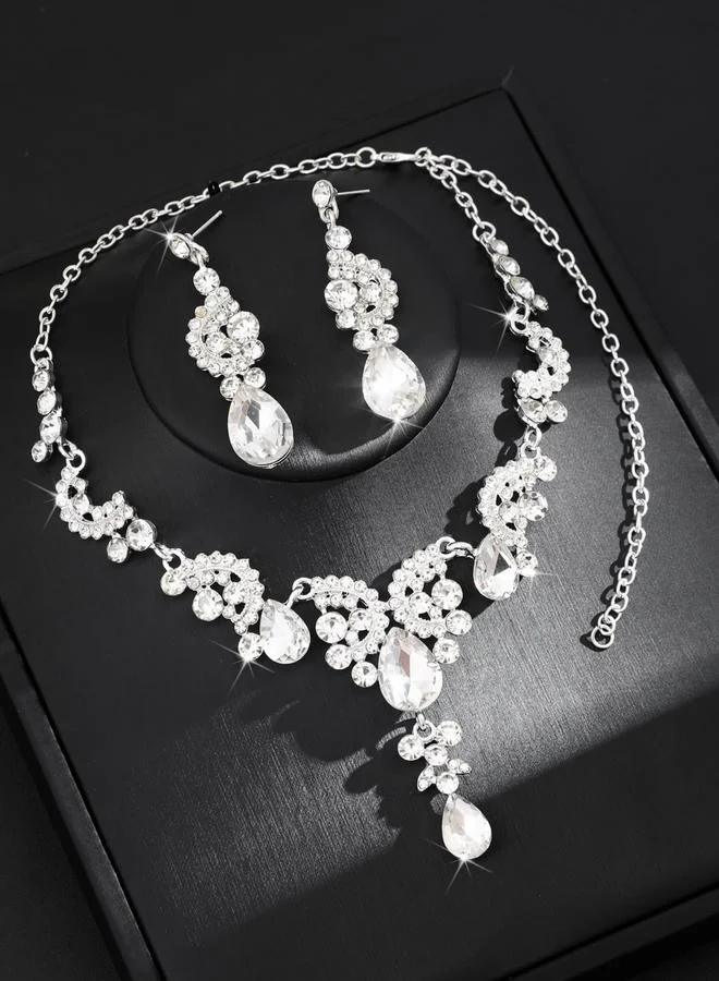 Take Two 2-Piece Embellished Rhinestone Drop Necklace and Earrings Jewelry Set