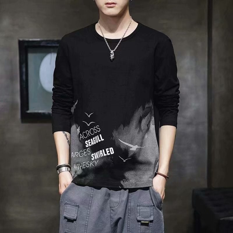 Japanese Crewneck Work Clothes Wear-resistant and Dirty-resistant Outdoor Spring and Summer Long-sleeved T-shirt Mens Thin All-match Base Shirt T-shirt Boy black - Image 4