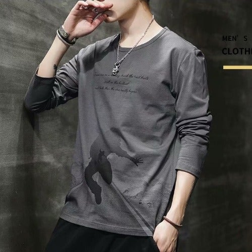 Japanese Crewneck Work Clothes Wear-resistant and Dirty-resistant Outdoor Spring and Summer Long-sleeved T-shirt Mens Thin All-match Base Shirt T-shirt Boy black - Image 2