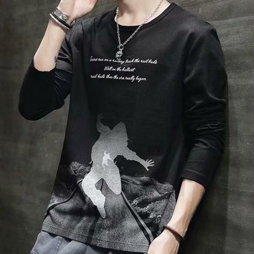 Japanese Crewneck Work Clothes Wear-resistant and Dirty-resistant Outdoor Spring and Summer Long-sleeved T-shirt Mens Thin All-match Base Shirt T-shirt Boy black - Image 1