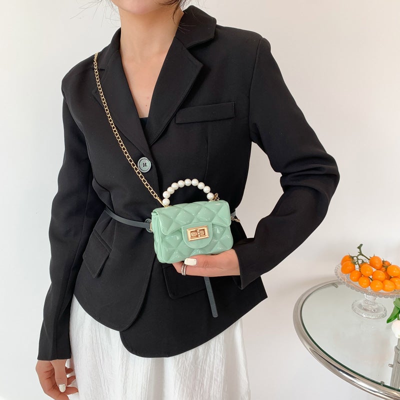 Mini Texture Bag Jelly Bag Fashion Portable Small Bag 2023 Spring And Trendy Cute Pearl Chain Bag - Image 4