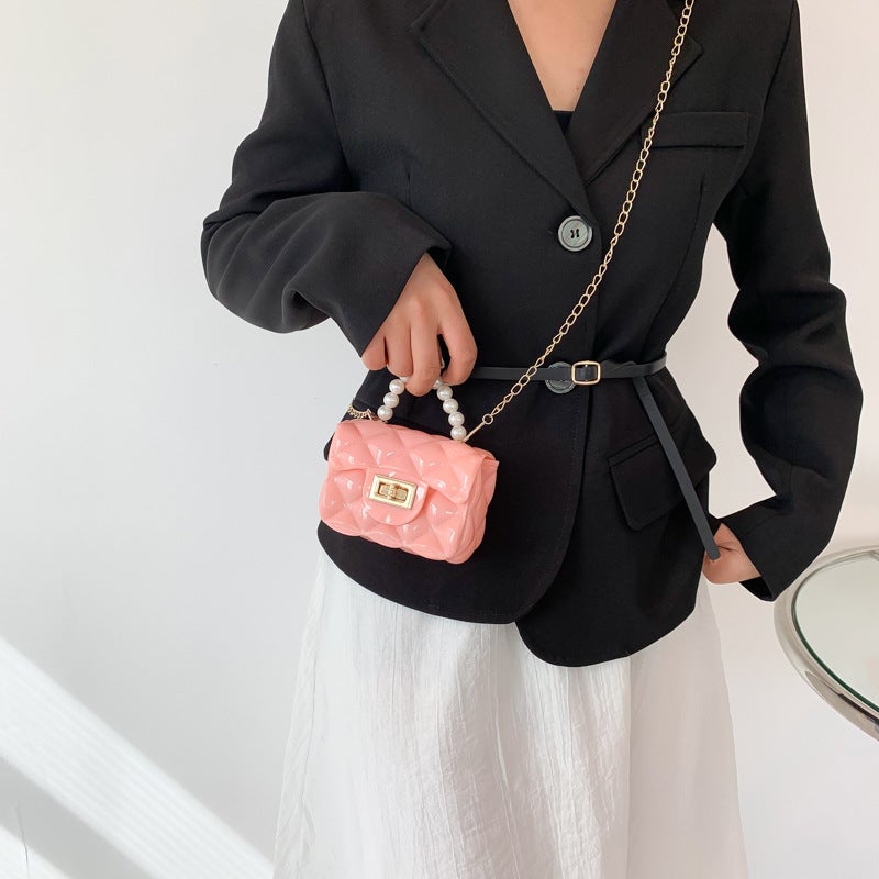 Mini Texture Bag Jelly Bag Fashion Portable Small Bag 2023 Spring And Trendy Cute Pearl Chain Bag - Image 3