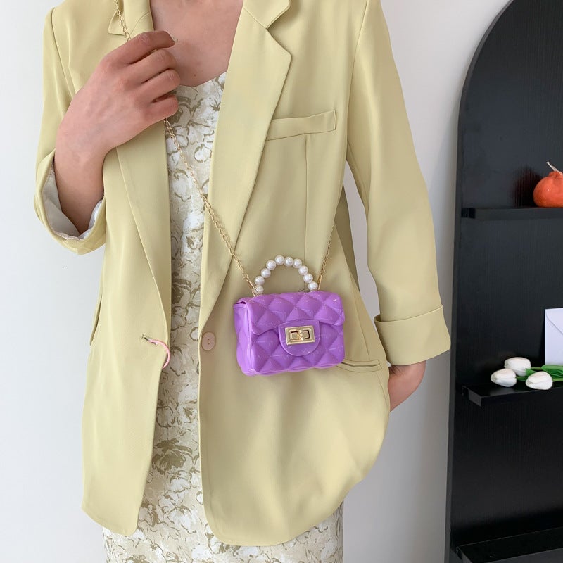 Mini Texture Bag Jelly Bag Fashion Portable Small Bag 2023 Spring And Trendy Cute Pearl Chain Bag - Image 5