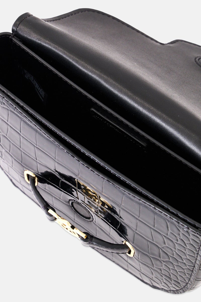 Michael Kors Women Saddle Crocodile Embossed Cross Body Bag, Black  - Image 4