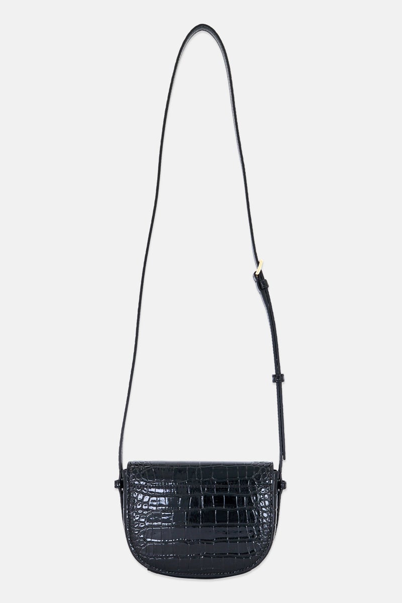 Michael Kors Women Saddle Crocodile Embossed Cross Body Bag, Black  - Image 3
