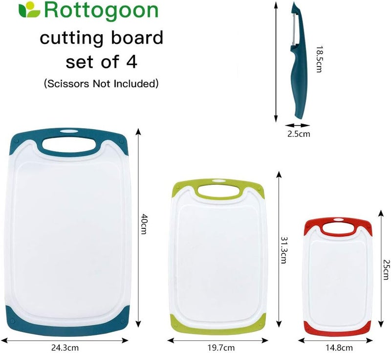 Rottogoon Cutting Boards for Kitchen, Plastic Chopping Board Set of 4 with Non-Slip Feet and Deep Drip Juice Groove, Easy Grip Handle, Dishwasher Safe - Image 2