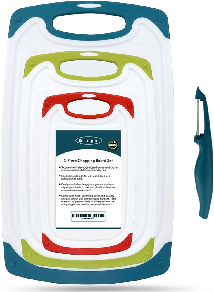 Rottogoon Cutting Boards for Kitchen, Plastic Chopping Board Set of 4 with Non-Slip Feet and Deep Drip Juice Groove, Easy Grip Handle, Dishwasher Safe - Image 1