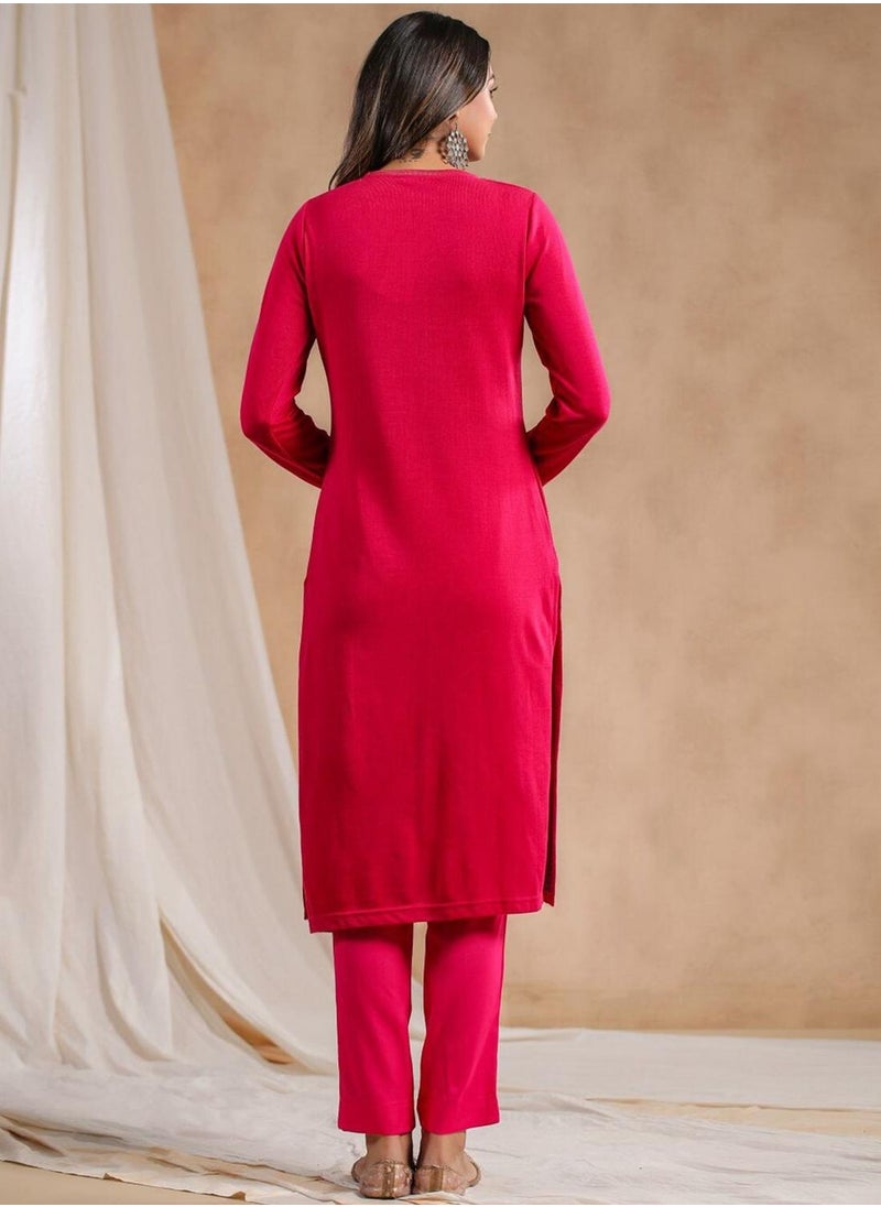 ISHIN Women's Pink Polyester Blend Embellished Tunic Straight Fit Kurta  - Image 5