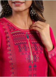 ISHIN Women's Pink Polyester Blend Embellished Tunic Straight Fit Kurta  - Image 2