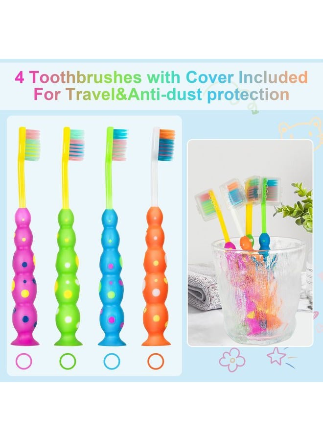 B Rush Soft Kids Toothbrushes 4 Pack, Flossing Bristles Child Sized Heads (3-10 Year Old), Suction Cup for Fun & Easy Storage, Girl & Boy Set, Plaque Remover es Individually Wrapped - Image 5