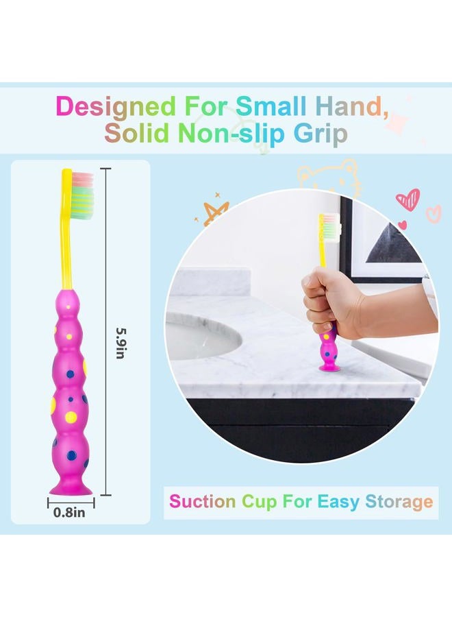 B Rush Soft Kids Toothbrushes 4 Pack, Flossing Bristles Child Sized Heads (3-10 Year Old), Suction Cup for Fun & Easy Storage, Girl & Boy Set, Plaque Remover es Individually Wrapped - Image 4