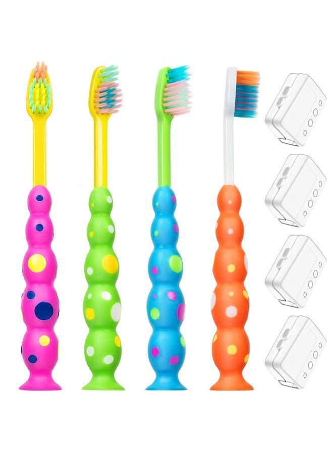 B Rush Soft Kids Toothbrushes 4 Pack, Flossing Bristles Child Sized Heads (3-10 Year Old), Suction Cup for Fun & Easy Storage, Girl & Boy Set, Plaque Remover es Individually Wrapped - Image 1