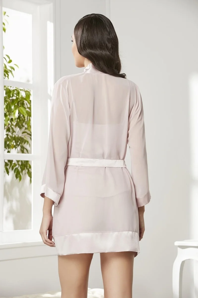pierre cardin 3-Piece Satin Lace Shorts and Chiffon Lace Dressing Gown Set 2475