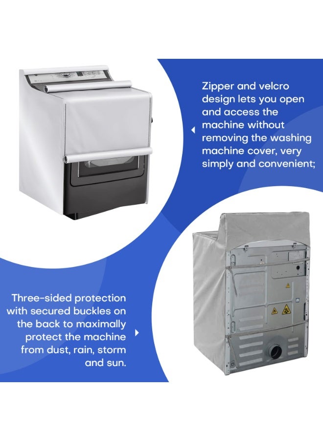 YelaJoy Washing Machine Cover for Top Front Load, Outdoor Waterproof Washer Dryer Cover Dustproof Sun Wind Resistant Zipper 420D Oxford Cloth Washer Dryer Protector - 75*73*110cm, Silver - Image 5