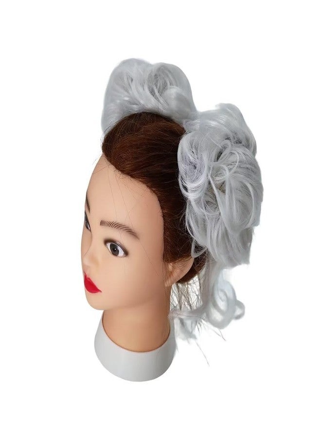 iLUU White Scrunchy Bun Up Do Hair Chignons Hairpiece Ribbon Curly Ponytail Wavy Messy Synthetic Hair Wig Bun Extension with Tendrils for Women Girl (2pcs/pack, #1001-Snow White)