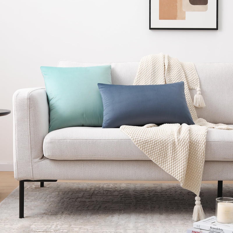 Mixhug Set of 2 Cozy Velvet Square Decorative Throw Pillow Covers for Couch and Bed, Turquoise, 18 x 18 Inches - Image 4