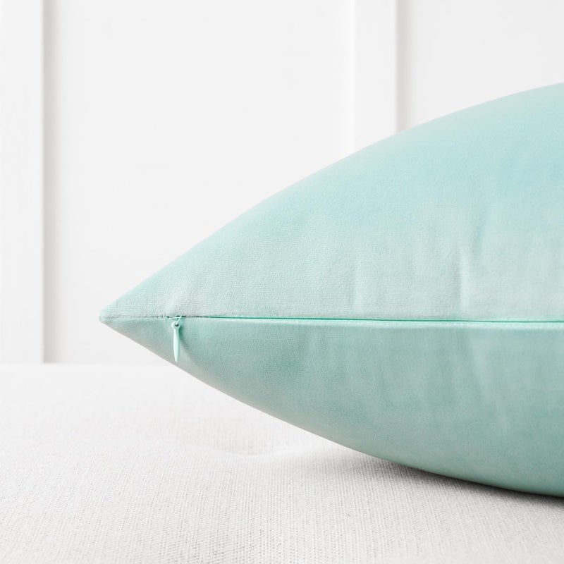 Mixhug Set of 2 Cozy Velvet Square Decorative Throw Pillow Covers for Couch and Bed, Turquoise, 18 x 18 Inches - Image 2