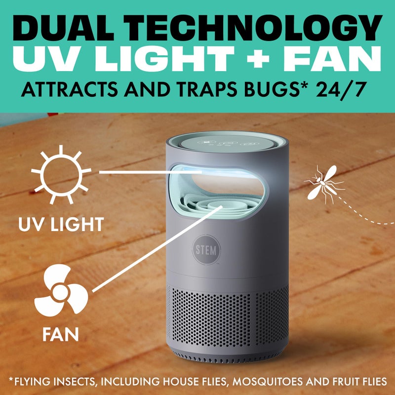 STEM Flying Insect Fan Trap for Indoor Bug Control, Attracts Mosquitoes, Fruit Flies, and House Flies, Plug-in Fan with UV Light, Starter Kit Includes 1 Device and 5 Glue Traps - Image 2