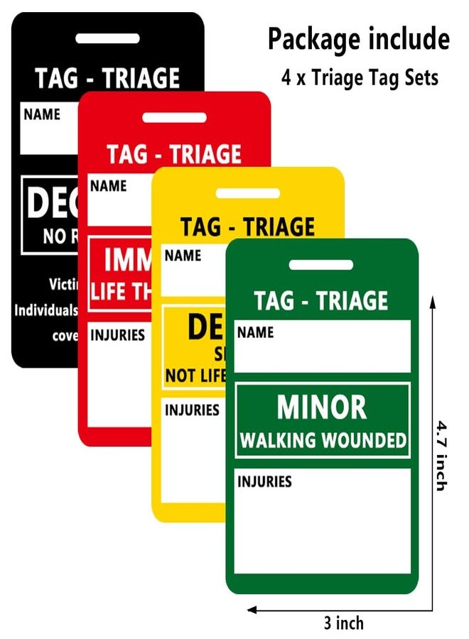 BAOZENP Triage Tag Card Sets for First Aid & Emergency Response - Set of 4 (Black:Deceased, Red:Immediate, Yellow:Delayed, Green:Minor), 4.7"L x 3"W - Image 2