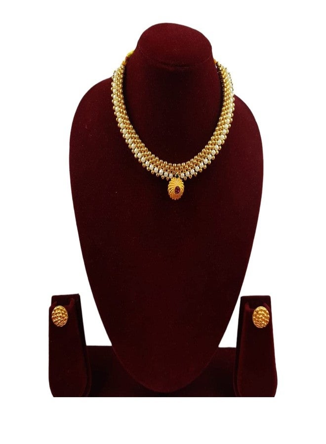 طقم سواروب الذهبي المطلي بثلاث طبقات، سلسلة رانيهار ماراثي ثوشي، أقراط ناثني للنساء - Image 4