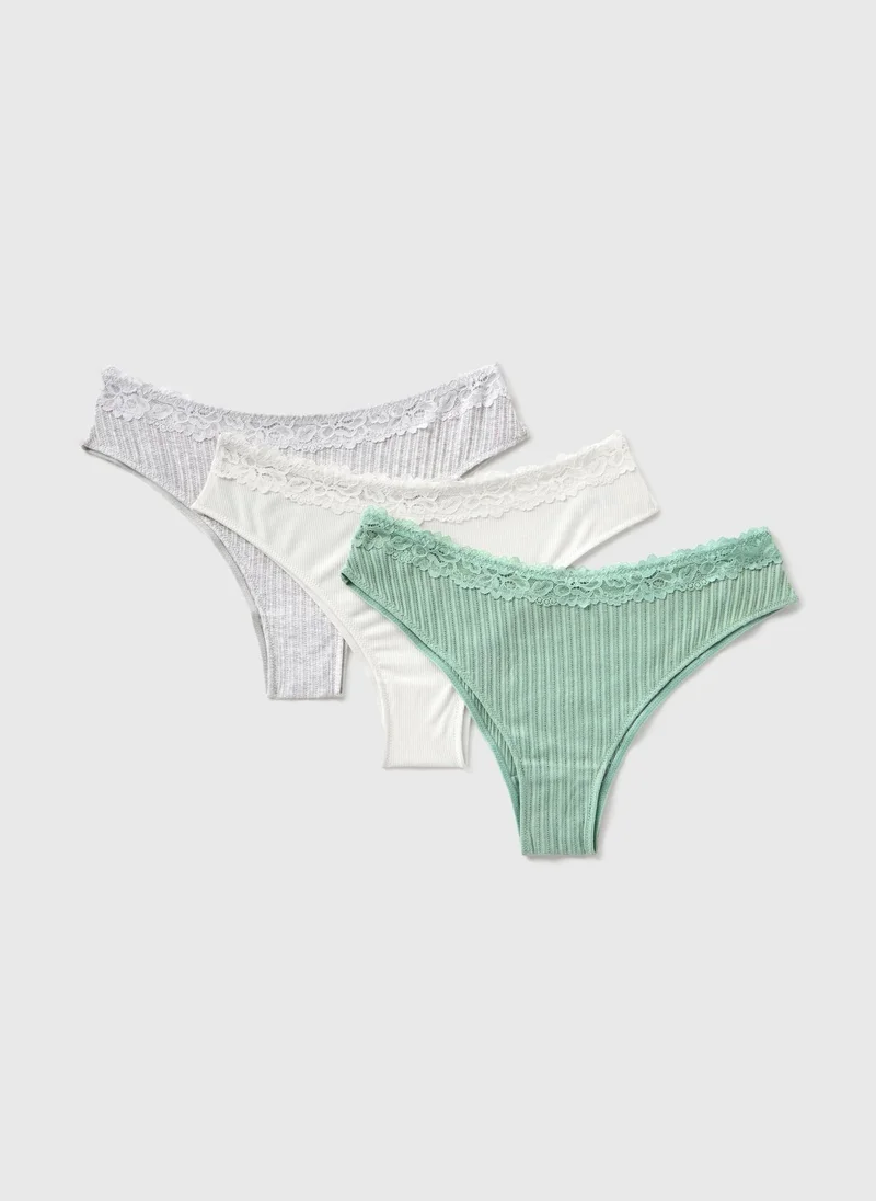 Matalan 3 Pack Multicoloured Lace Trim Brazilian Knickers