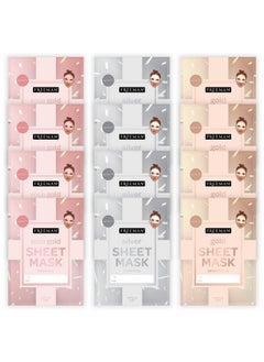 Freeman Freeman Limited Edition Christmas Metallic Sheet Masks, Variety 12 Pack, Luminizing Gold, Purifying Silver, Soothing Rose Gold, Perfect for Wife, Spouse, Girlfriend, or Daughter  - Image 1