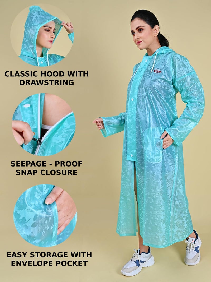 Rupa Women PVC Standard Length Rainwear, Waterproof Rain Jacket with Carry Bag, Petals Design, Pack of 1, Light Blue, 2XL - Image 2