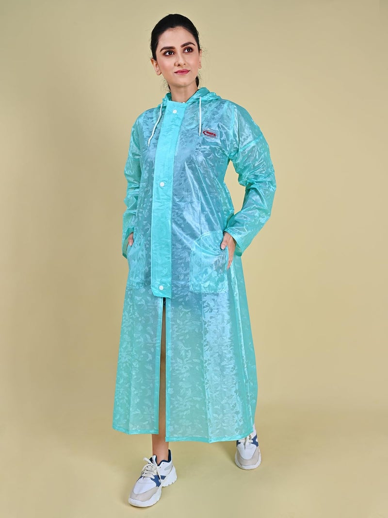 Rupa Women PVC Standard Length Rainwear, Waterproof Rain Jacket with Carry Bag, Petals Design, Pack of 1, Light Blue, 2XL - Image 3