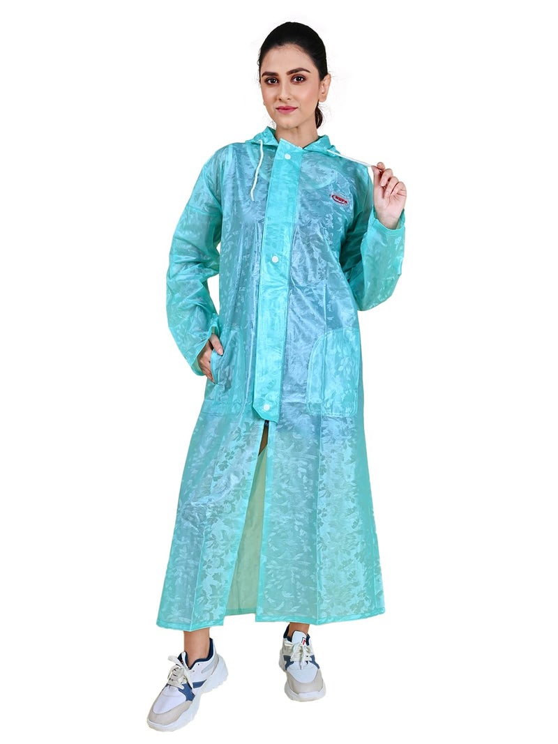 Rupa Women PVC Standard Length Rainwear, Waterproof Rain Jacket with Carry Bag, Petals Design, Pack of 1, Light Blue, 2XL - Image 1