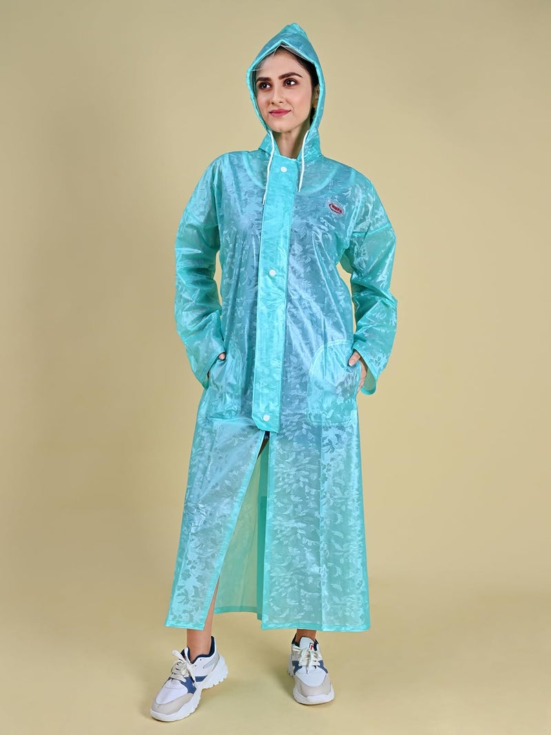 Rupa Women PVC Standard Length Rainwear, Waterproof Rain Jacket with Carry Bag, Petals Design, Pack of 1, Light Blue, 2XL - Image 4