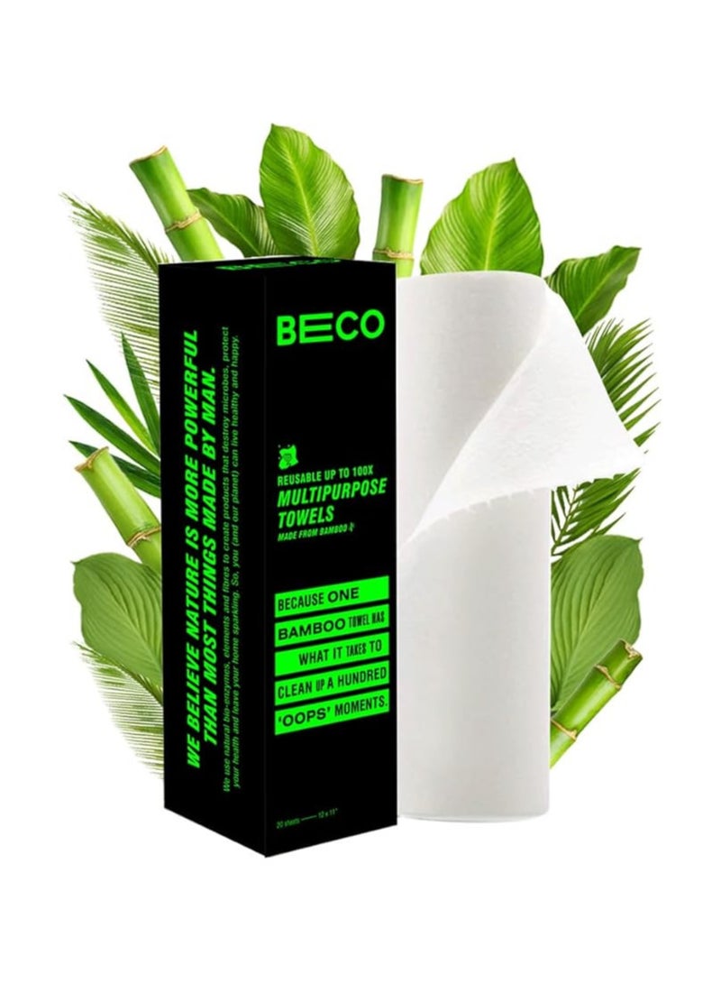 بيكو لفافات مناشف المطبخ القابلة لإعادة الاستخدام الصديقة للبيئة من Beco - 20 ورقة من قماش الخيزران الطبيعي والعضوي للتنظيف بدون قطع الأشجار  - Image 1