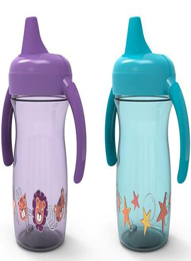 NUK First Essentials Fun Grips Soft Spout Trainer Cup, 7 oz. (2 Count (Pack of 1), Purple&Green) - Image 1