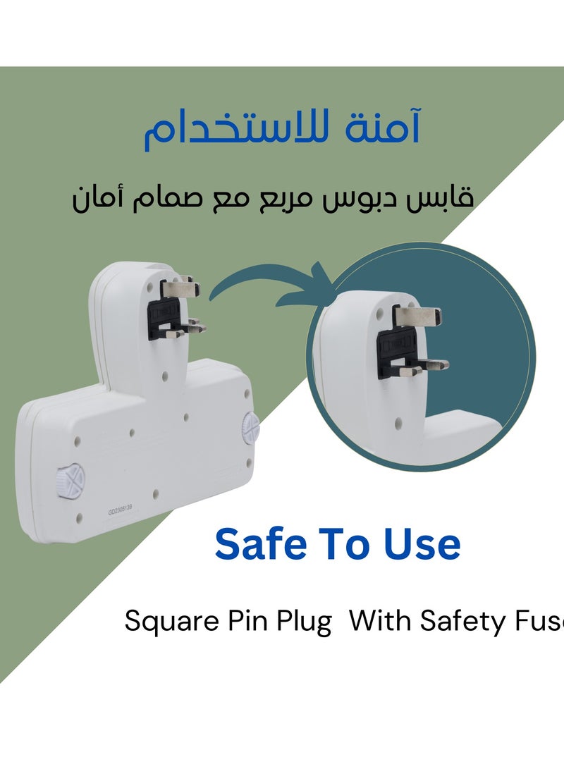 DOMEA محول تمديد متعدد المقابس مع 2 مقبس عالمي، 2 منفذ USB ومنفذ واحد من النوع C، محول من نوع المقبس، فتيل أمان، مفاتيح فردية - Image 4