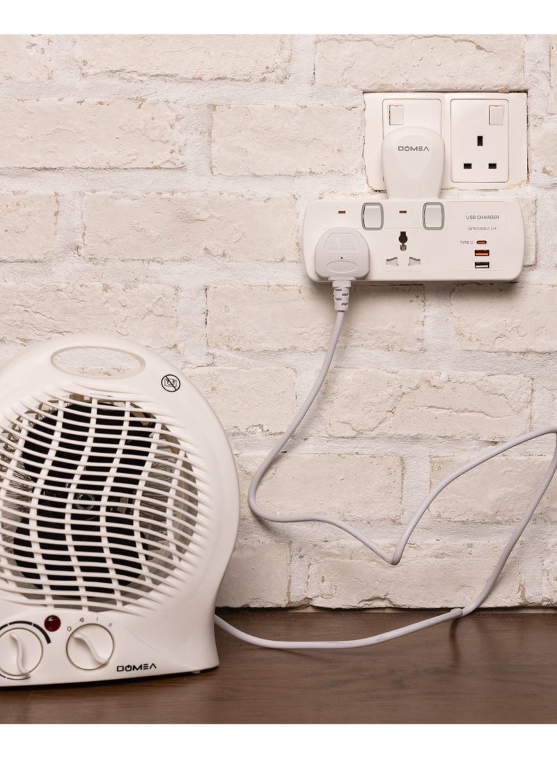 DOMEA محول تمديد متعدد المقابس مع 2 مقبس عالمي، 2 منفذ USB ومنفذ واحد من النوع C، محول من نوع المقبس، فتيل أمان، مفاتيح فردية - Image 5