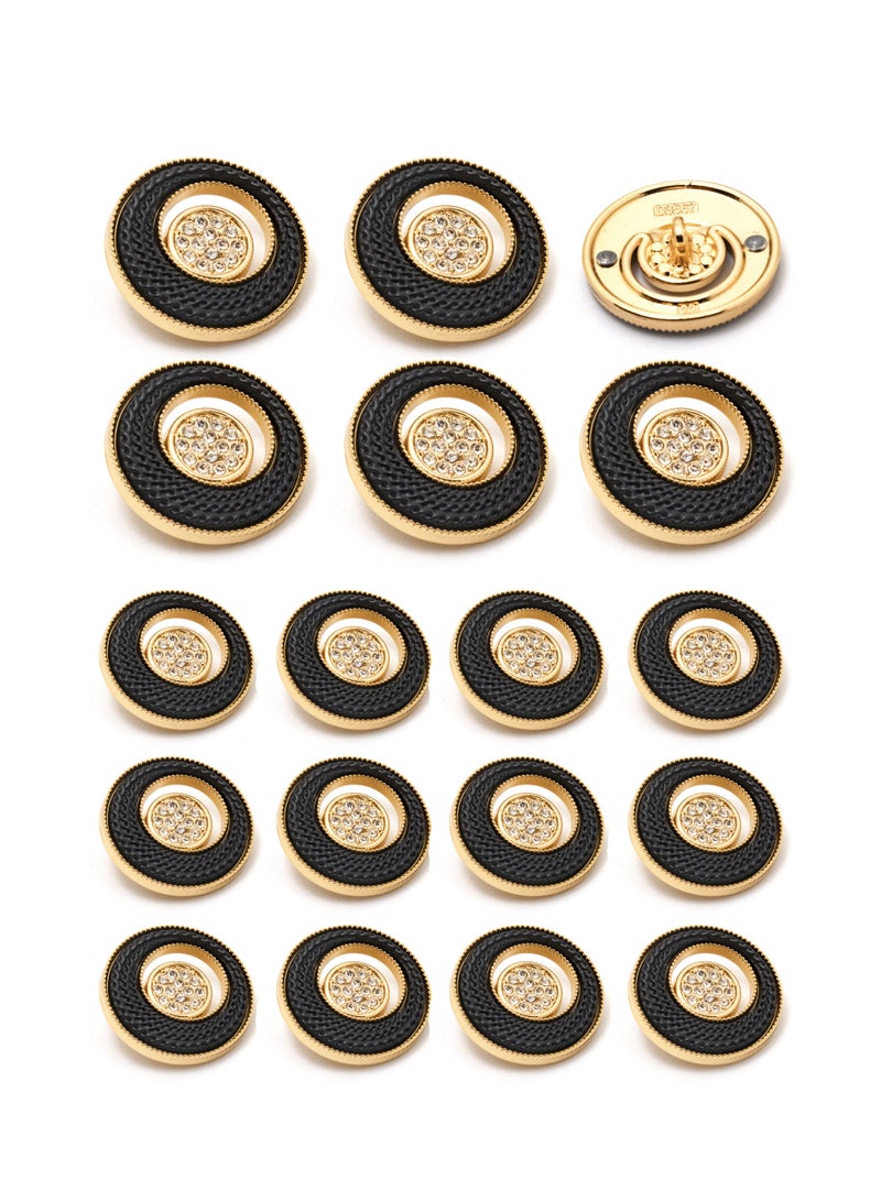18PCS Clothes Buttons - Fashion Round Shaped Metal Button Set for Women Uniform (Gold + Black , 23mm - 6pcs, 18mm - 12pcs) - Image 1