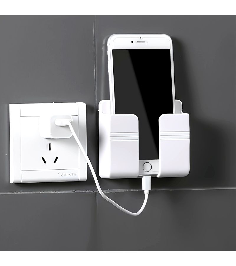 Multifunctional Wall Mounted Phone Charger Space Saving Bathroom Storage Rack Safe Bedside Organizer TV Air Conditioner Remote Control Holder Durable PC Material All Season Use Black - Image 1