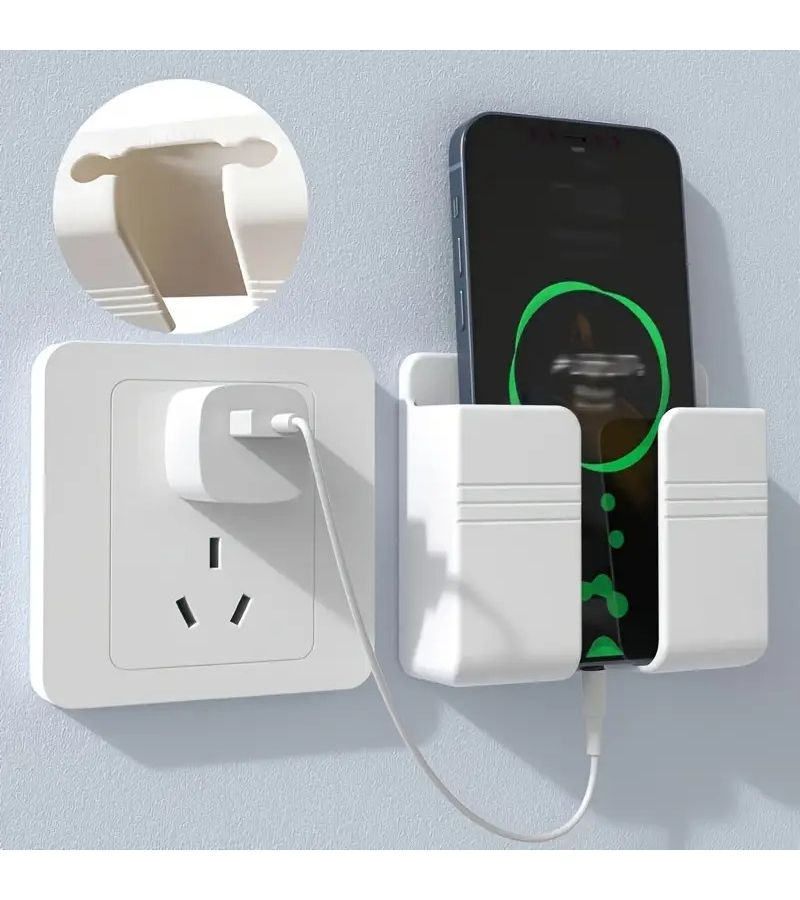 Multifunctional Wall Mounted Phone Charger Space Saving Bathroom Storage Rack Safe Bedside Organizer TV Air Conditioner Remote Control Holder Durable PC Material All Season Use Black - Image 2