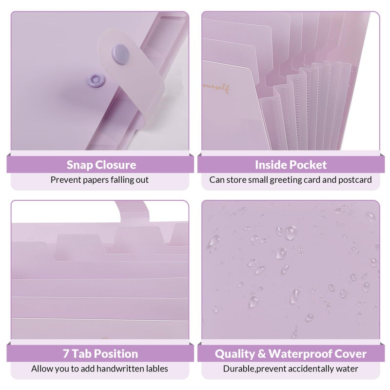 SKYDUE Expanding File Folder, Accordion File Organizer with 8 Pocket, Expandable Document Paper Receipt Holder for School Office Hospital, Letter/A4 Size Purple - Image 2
