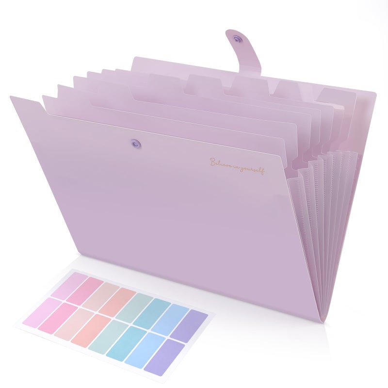 SKYDUE Expanding File Folder, Accordion File Organizer with 8 Pocket, Expandable Document Paper Receipt Holder for School Office Hospital, Letter/A4 Size Purple - Image 1