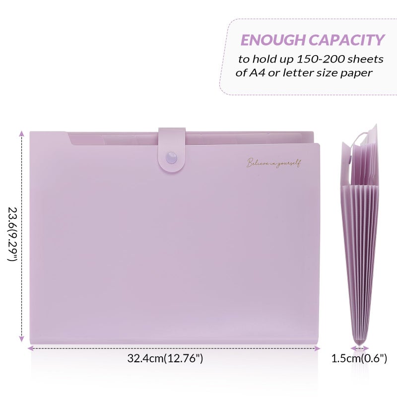 SKYDUE Expanding File Folder, Accordion File Organizer with 8 Pocket, Expandable Document Paper Receipt Holder for School Office Hospital, Letter/A4 Size Purple - Image 4