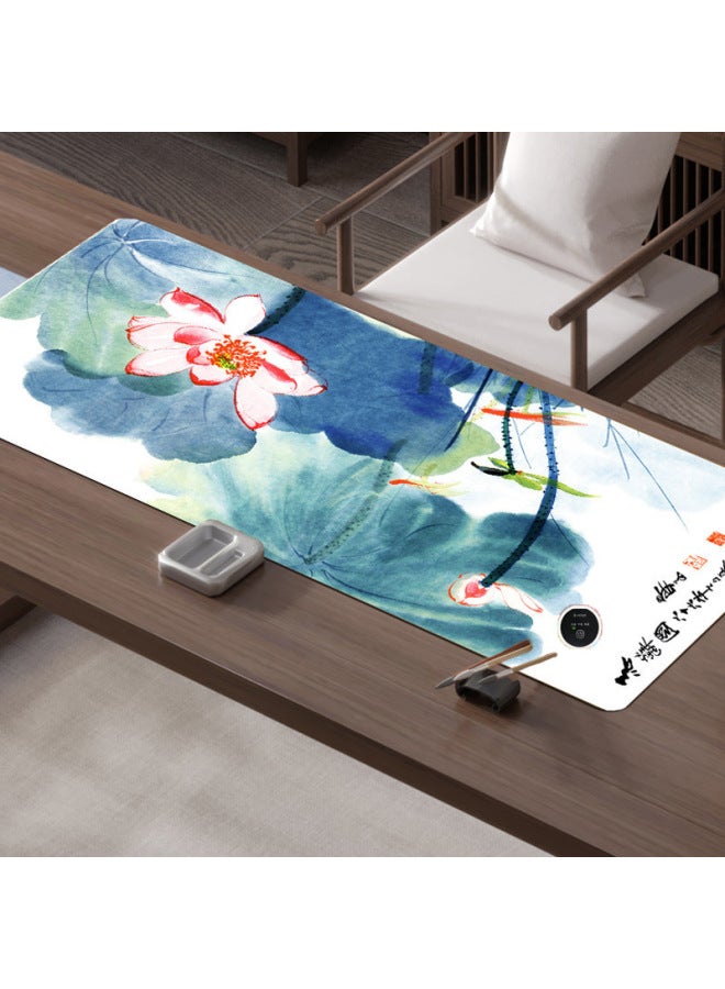 Antique Calligraphy Heating Mouse Pad Oversized Heating Warm Table Mat Waterproof Office Computer Leather Pad Wholesale-Color:330*800mm-Pattern:Style 14 - Image 1