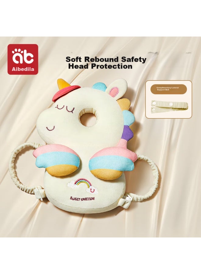 Aibedila Anti-fall Pillow, Toddler Walking Protection Cap, Baby Head Guard Pad, Infant Walking Anti-collision Head Protector, White Unicorn - Image 1