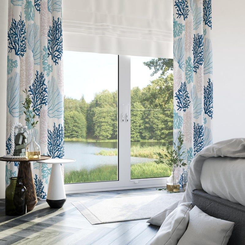 weesire Nautical Coastal Curtains Decorative Beach Ocean Coral 50% Light Blocking Sea Darkening Grommet Curtain for Villa Living Room, Bedroom Navy Blue and White 2 Panels Set, 52x63 Inches - Image 5